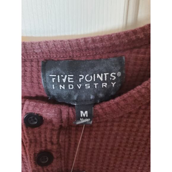 Five Points Industry Waffle Knit Mineral Wash Burgundy Crew Neck Top, NWT, Med - Picture 5 of 7